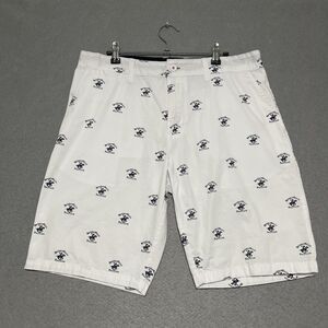 Beverly Hills Polo Club Shorts Mens Size 34 White All Over Logo Print Cotton